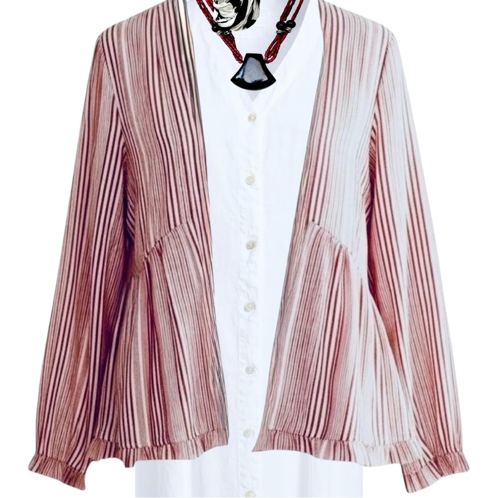Crimson in Grace Red and White Striped Open Front Kimono Cotton Cardigan Jacket